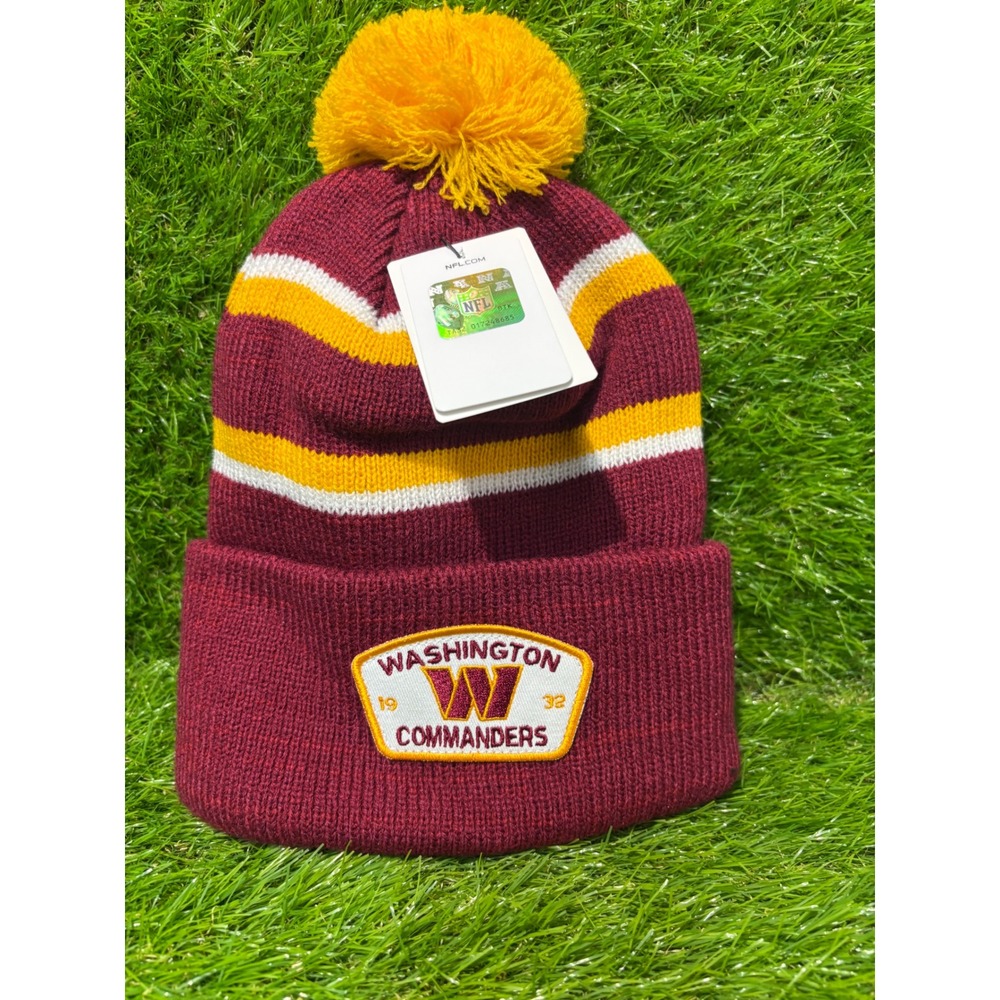 NFL Washington‎ Commanders Beanie Knit Hat Pom Cuffed Burgundy Gold New OSFA